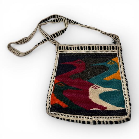 Vintage Handbags - Vintage Ecuadorian Wool Shoulder Bag – Handwoven Andean Textile Art to Wear Boho